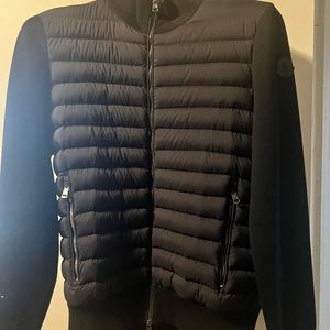 MONCLER padded cotton cardigan- down-filled front/ double knit back